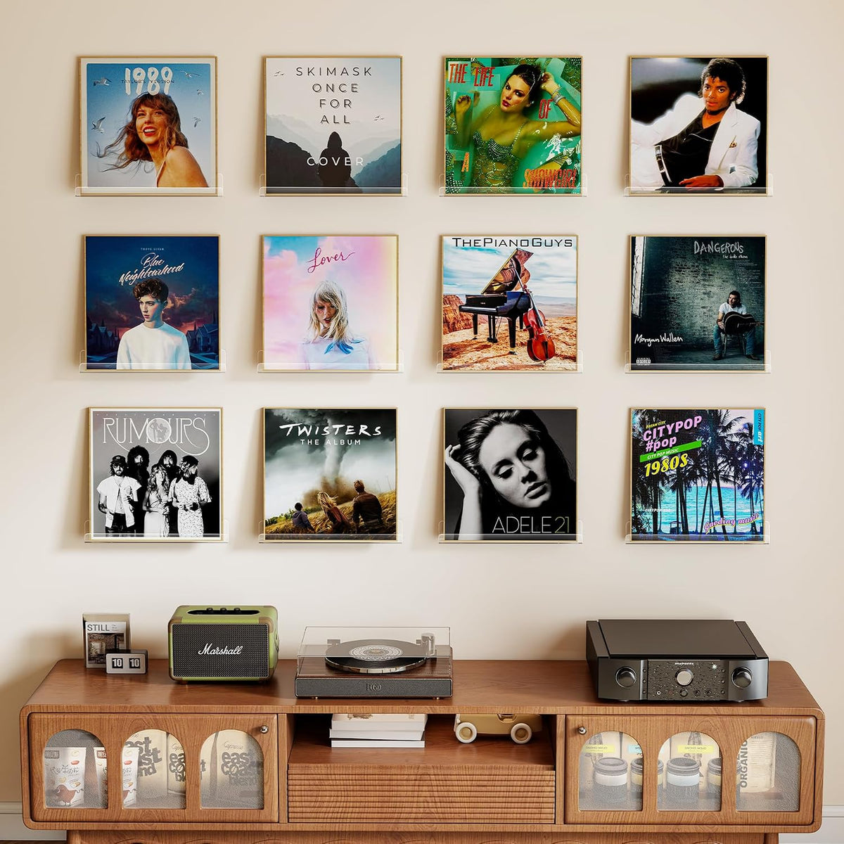 Laurensory Vinyl Record Wall Mount Shelves, 12 inch Vinyl Holder, 12 Pack