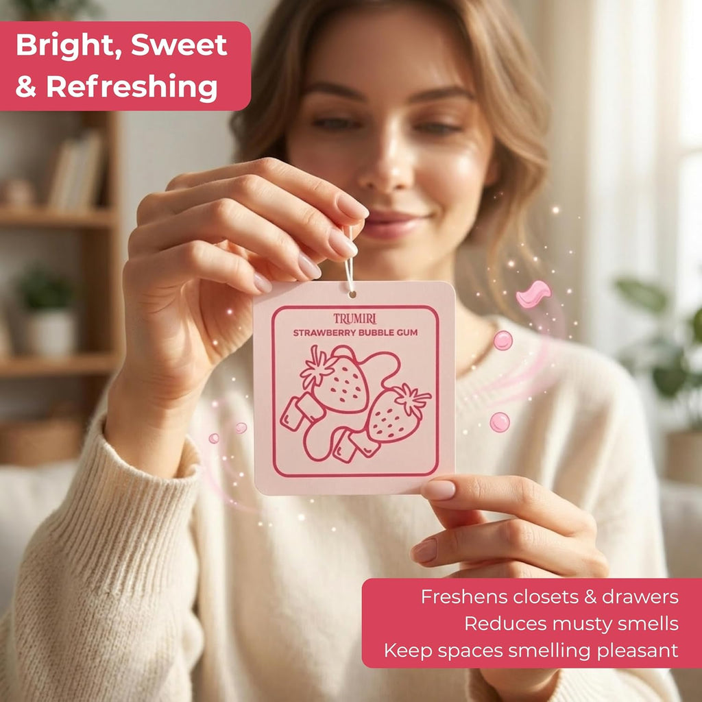 Strawberry Bubble Gum - Scented Sachets for Drawer and Closet Freshener with Long Lasting Scent - Pack of 3 - Home Fragrance Sachet Bag Dresser Refresher Packet - Olores para Closet De Ropa