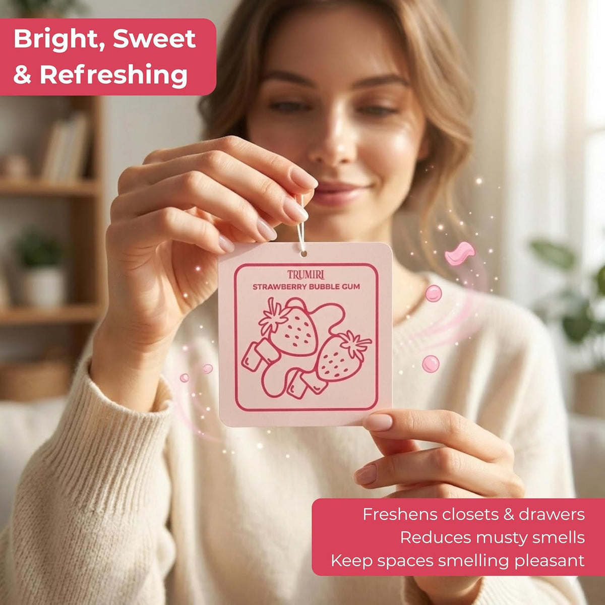 Strawberry Bubble Gum - Scented Sachets for Drawer and Closet Freshener with Long Lasting Scent - Pack of 3 - Home Fragrance Sachet Bag Dresser Refresher Packet - Olores para Closet De Ropa