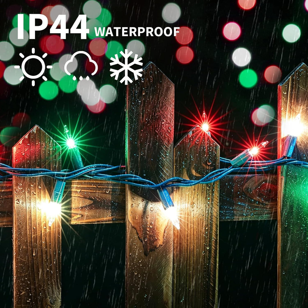 LAMPHOME Super-Bright Extendable Warm White Green red Christmas Lights Decoration 150Lights 31.9ft UL Certified Mini Bulb String Lights for Outdoor Christmas Tree Garden Patio Wedding Decor
