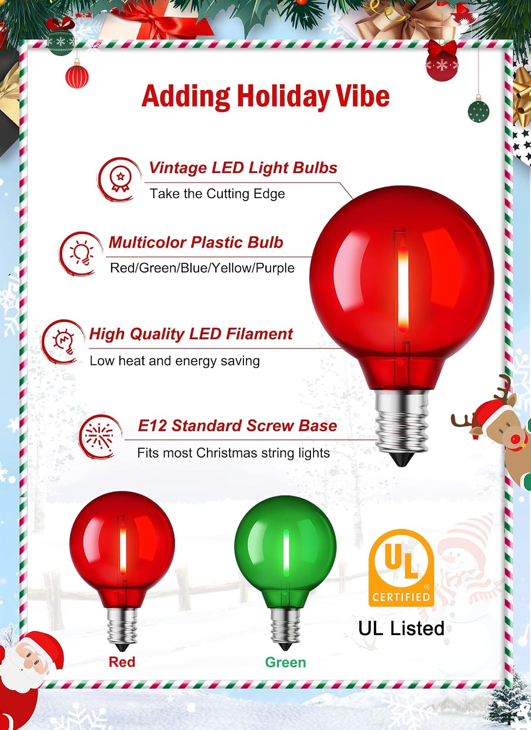 Brightown G40 Christmas Light Bulbs, 25 Pack LED Bulbs, Red & Green