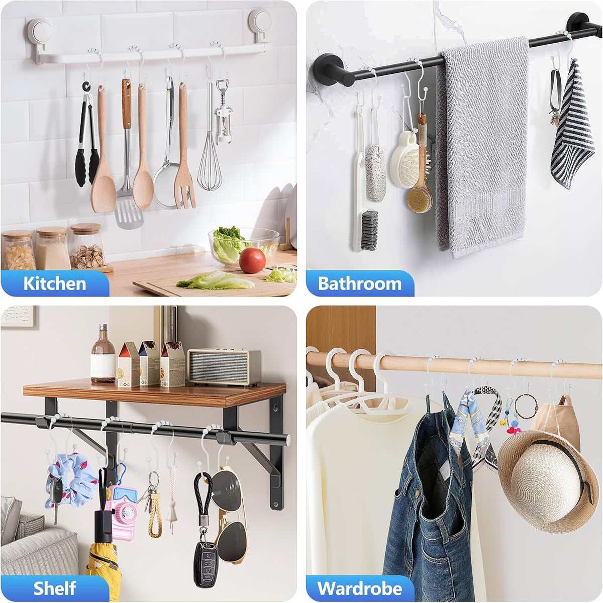 Resze 12PCS Shower Curtain Hooks, Sturdy Metal Shower Curtain Rings(White)