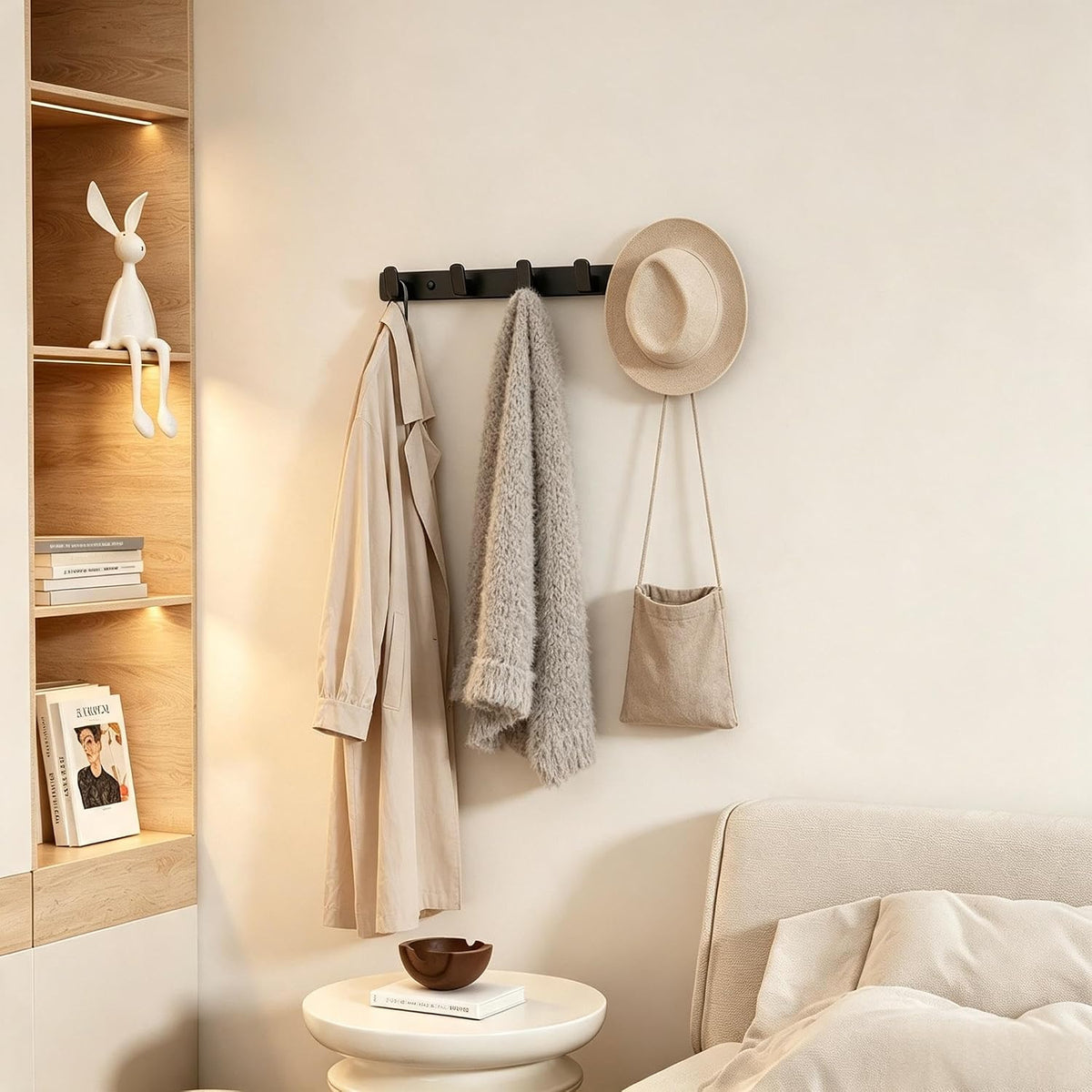 Black Wall Mount Coat Rack, 5 Wall Hooks For Hanging Key Holder Hat Hooks