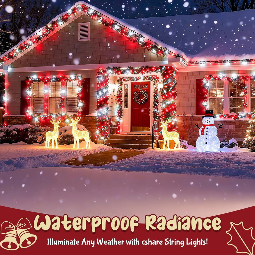 cshare Red and White Christmas Lights Battery Operated Outdoor Waterproof, Christmas String Lights with Timer 16.4ft 50LED Christmas Decorations Garland Party Garden 2 Packs