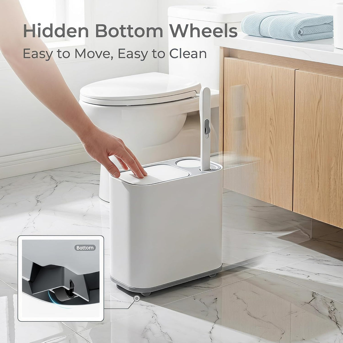 Bathroom Trash Can with Disposable Toilet Brush 36 Refills, 1.5 Gallon