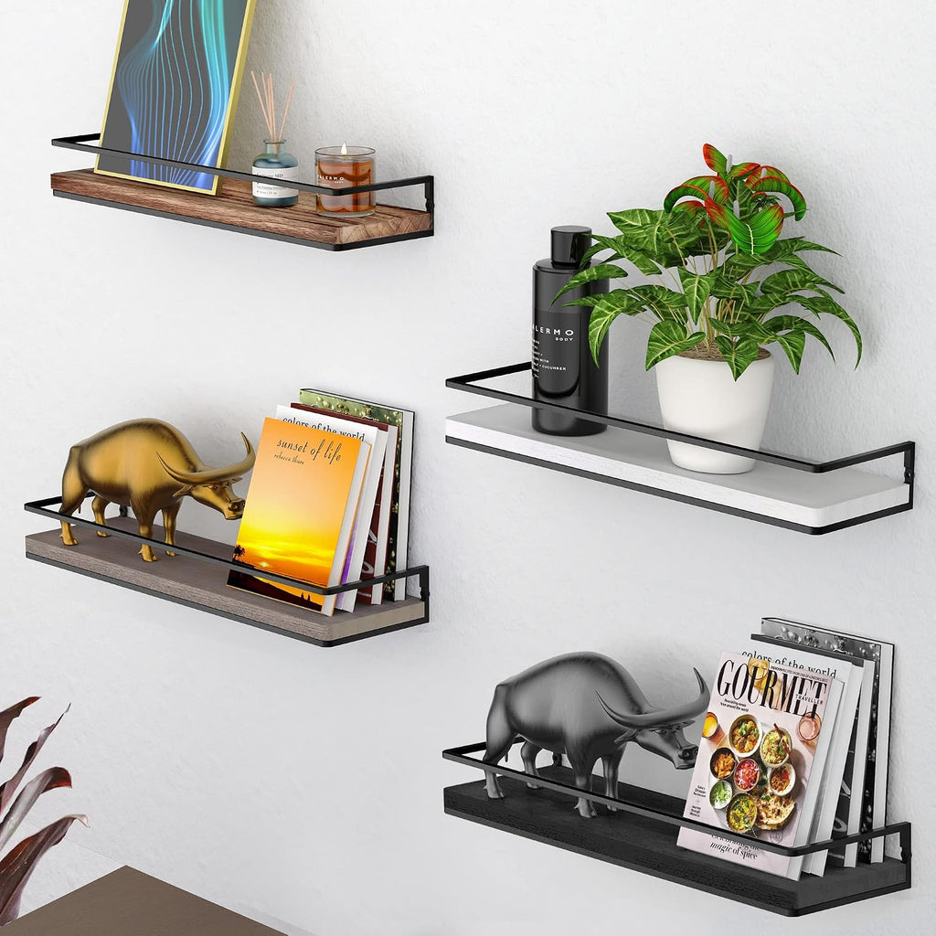 Meangood Black Floating Shelves for Wall, 17 inch Bathroom Shelf, Set of 2