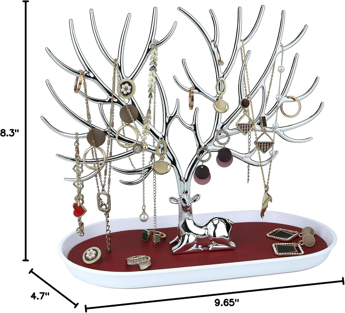 MORE&LESS Antlers Jewelry Display Stand,Silver Deer Hanging Organizer for Ring Earrings Necklace Bracelet