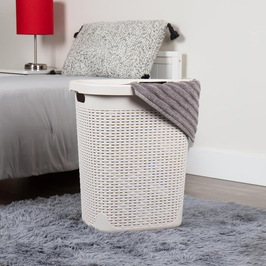 Mind Reader 50L Slim Laundry Hamper with Lid, Plastic, Ivory