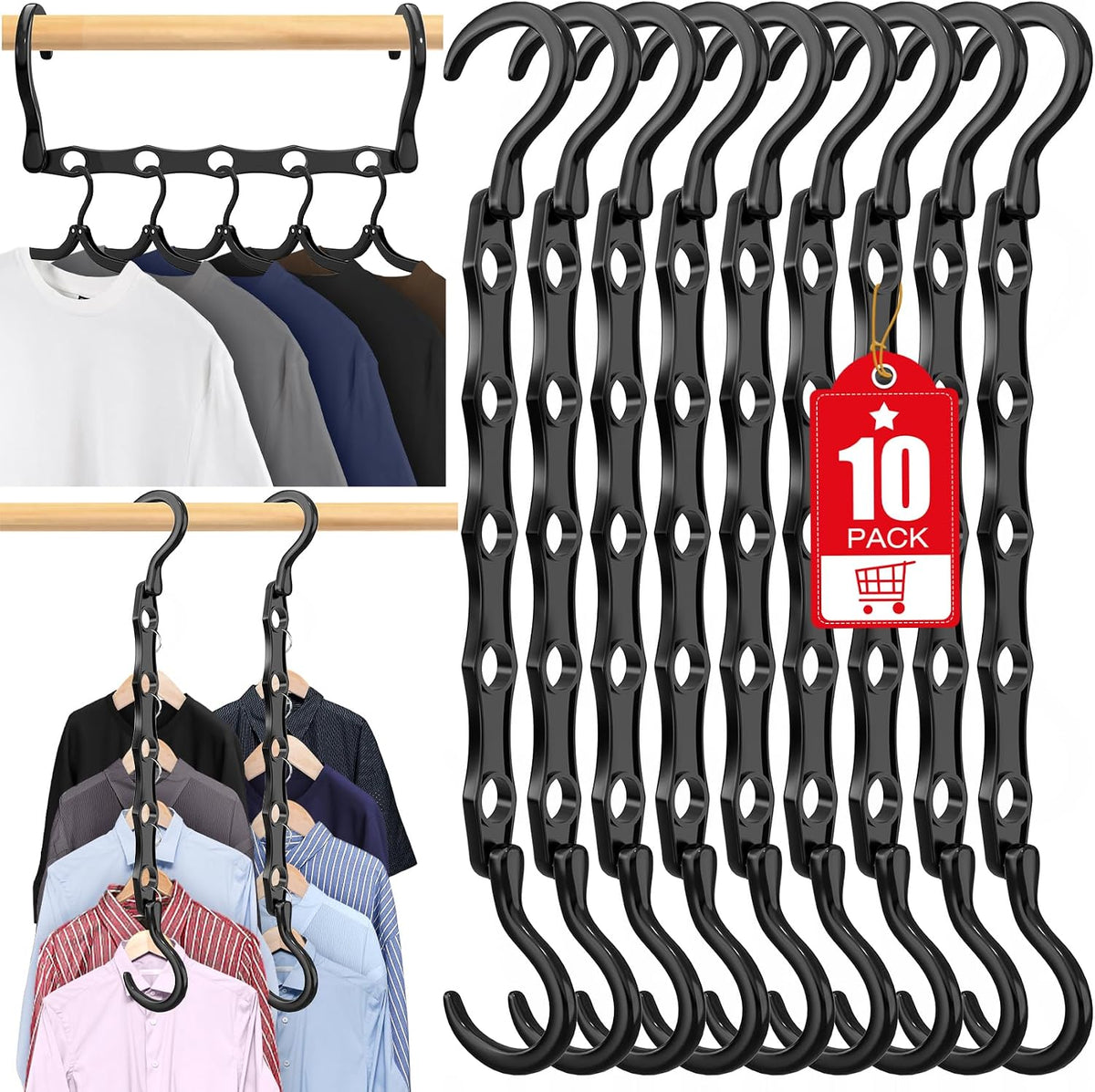10 Pack Hangers Space Saving Magic Plastic Hanger Organizer Black