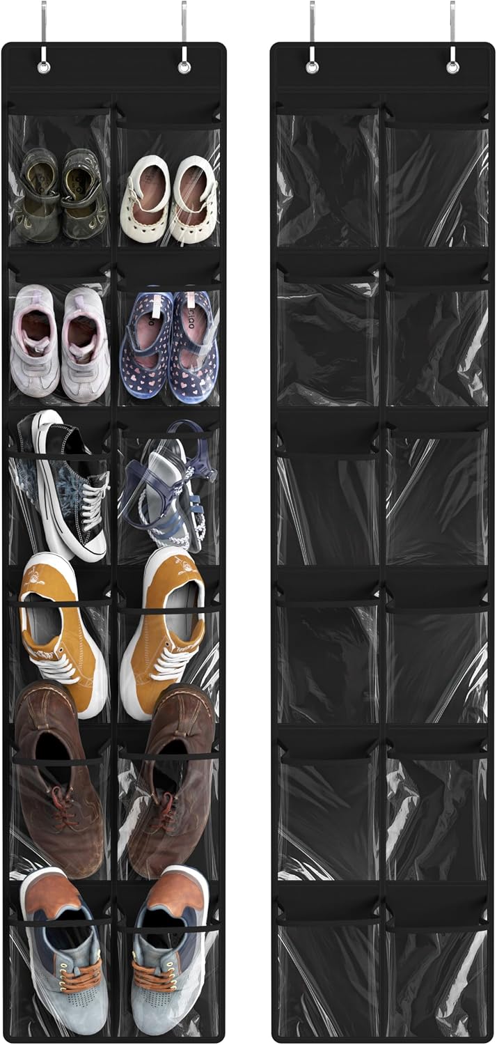 Simple Houseware 12 Pockets Large Over Door Shoe Organizer, 2 Pack, Black