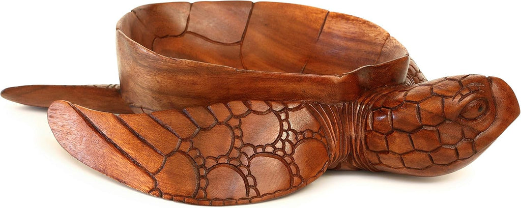 Wooden Hand Carved Turtle Bowl – Decorative Fruit Dish, Rustic Coastal Ocean-Inspired Tabletop Centerpiece, Handmade Animal Shaped Wood Serving Tray, Artisan Beach House Decor Accent Turtle Bowls
