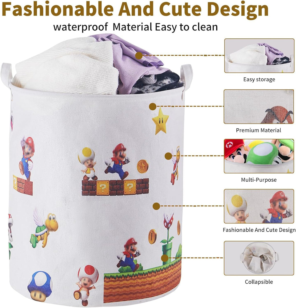 Super Storage Basket,Baby Laundry Large Hamper,Waterproof Nursery Bedroom Decor,Brothers Dirty Clothes Basket for Kids,Boys and Girls Birthday Gift Bag Bathroom Set Toy Bin(White,Round)