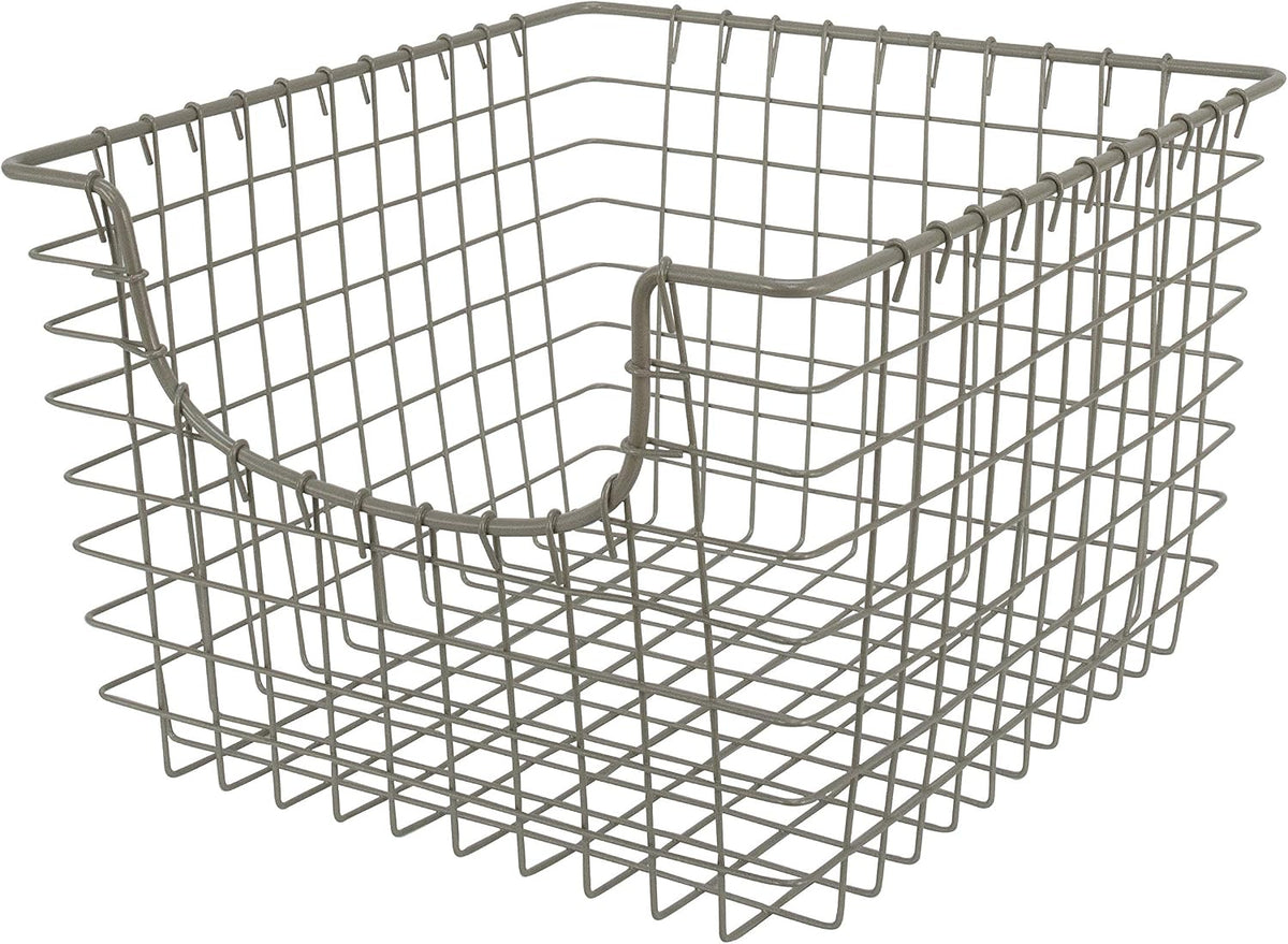 Spectrum Wire Scoop Basket Storage Bin Satin Nickel Nesting Metal Baskets Pack of 2 for Kitchen Pantry Closet Bathroom Garage Organization, Heavy Duty Wire Basket Organizer for Storage Decor