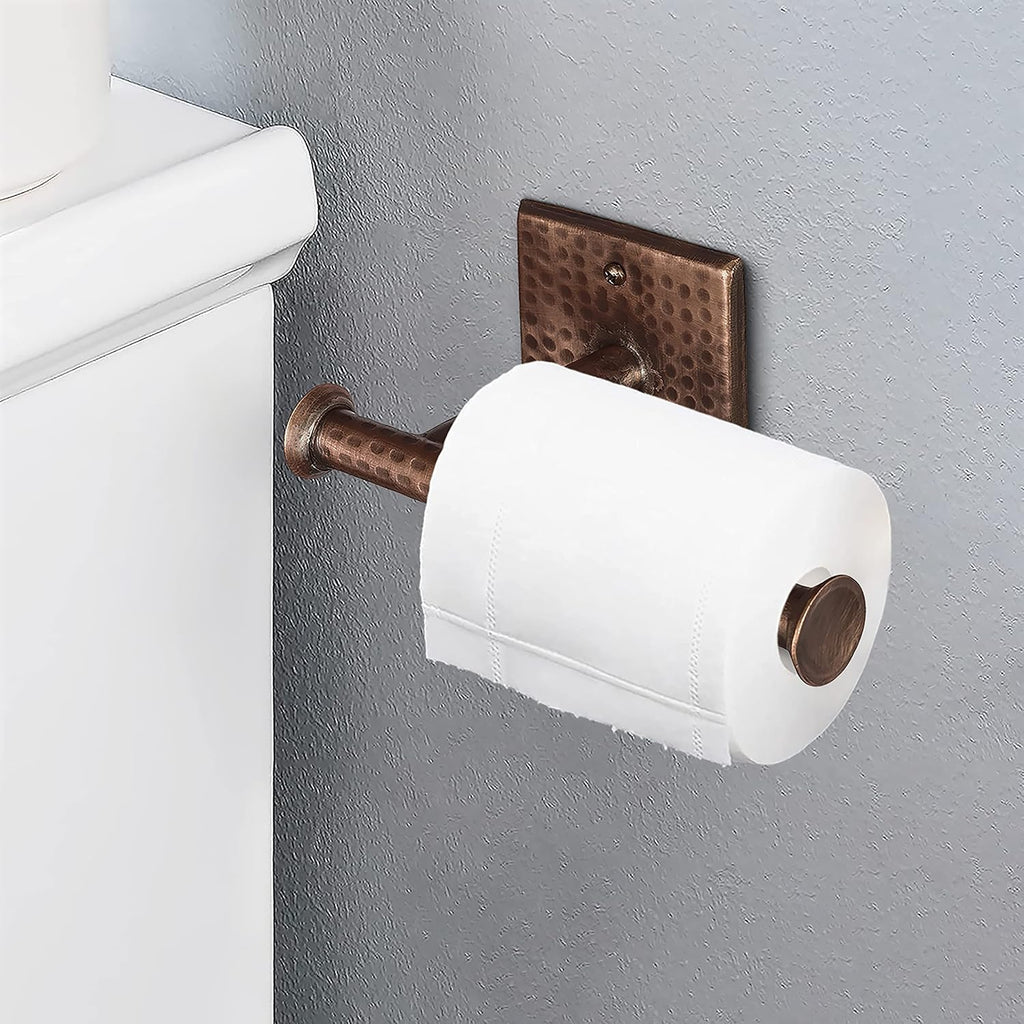 Monarch Abode Bathroom Toilet Paper Holder – 7-inch Traditional Hand Hammered Metal Wall Mounted Toilet Paper Holder, Wall Mount Organizer Antique Copper Finish Decorative Tissue Holders for Bathroom