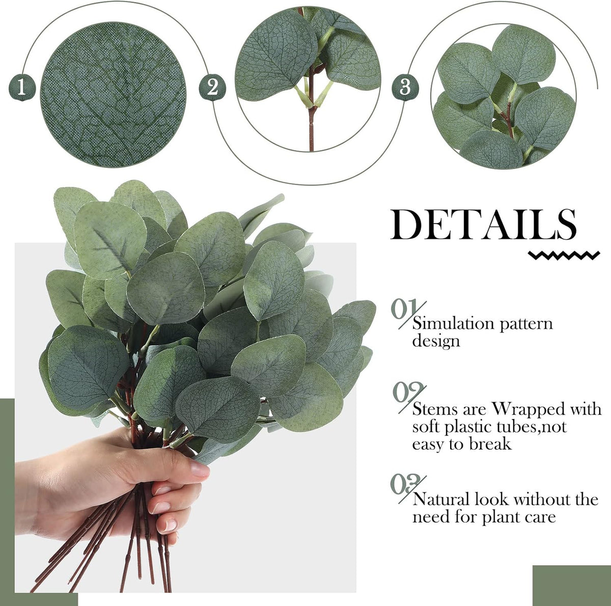 Taiyin 70 Pieces Artificial Eucalyptus Leaves Set Greenery Eucalyptus Stem