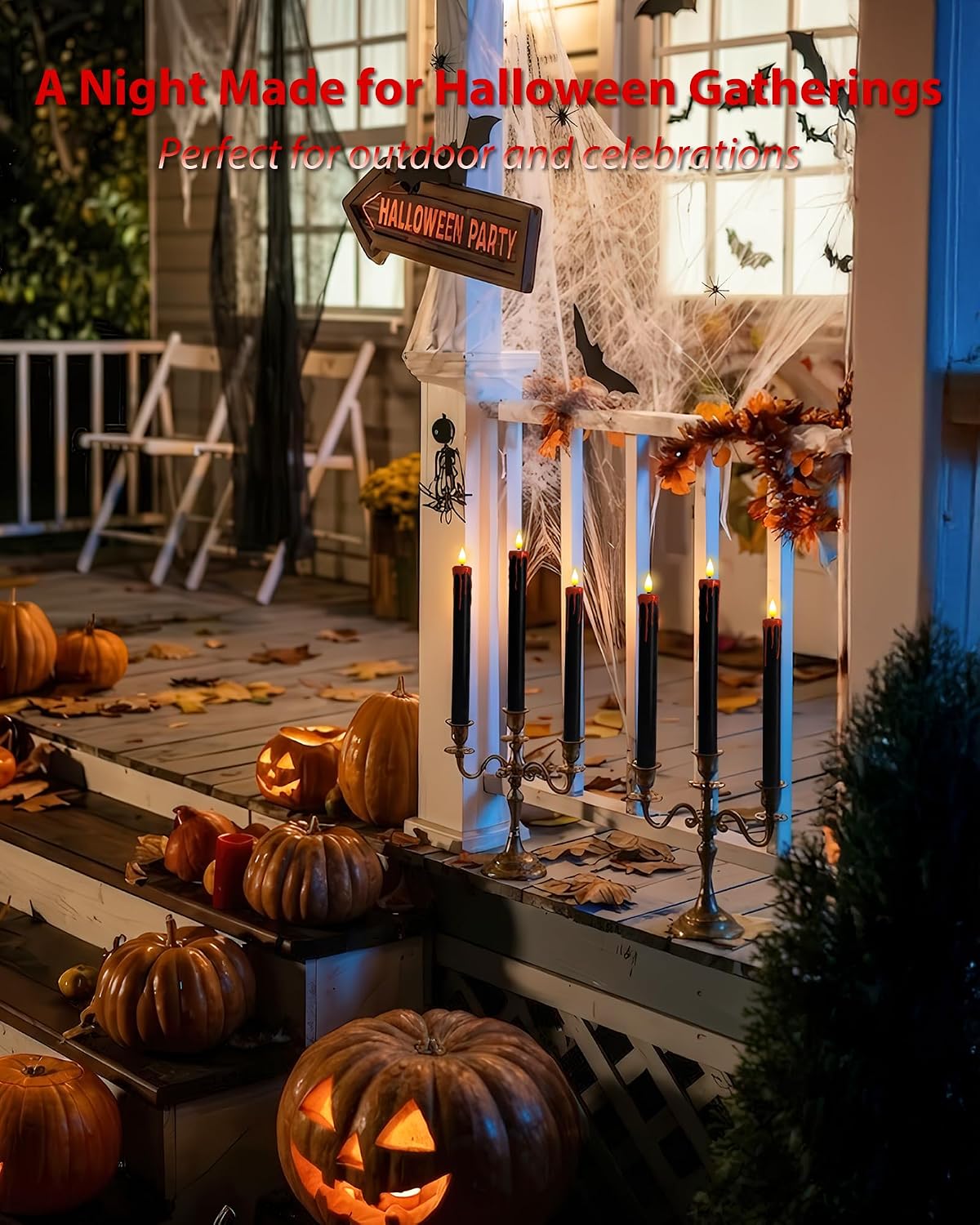 Homemory Black Bleeding Real Wax Flameless Taper Candles, 9.6 Inch Battery Operated LED Candlesticks with Remote Control and Timer, Realistic Dripless for Halloween Spooky Dark Decor 6 Pack