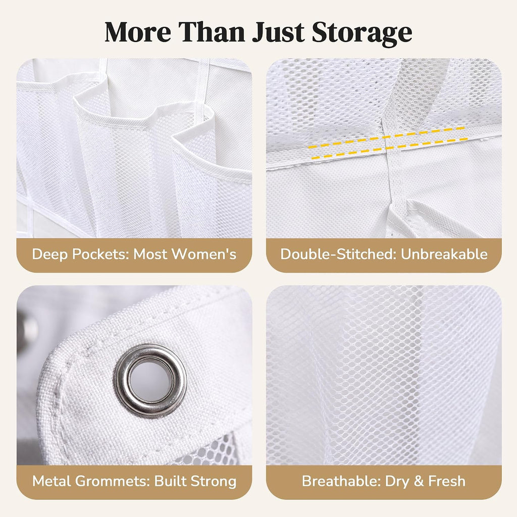 48 Pockets Over the Door Shoe Organizer, Fits Women's Shoes Up to US Size 9, 6-Column Heavy Duty Shoe Storage for Sneakers & Heels, Mesh Hanging Rack for Entryway, Bedroom & Dorm, White