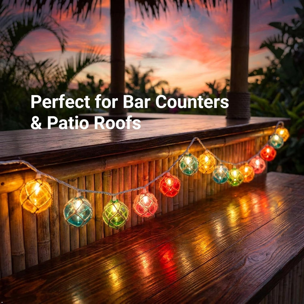 Brillarlights Tiki Lights Nautical Fishing Float Buoy String Lights, 9.8FT 10 Multicolor Mini Lantern Buoy Lights Plug in, UL Listed Connectable for Tiki Bar, Beach, Patio, Deck Decor