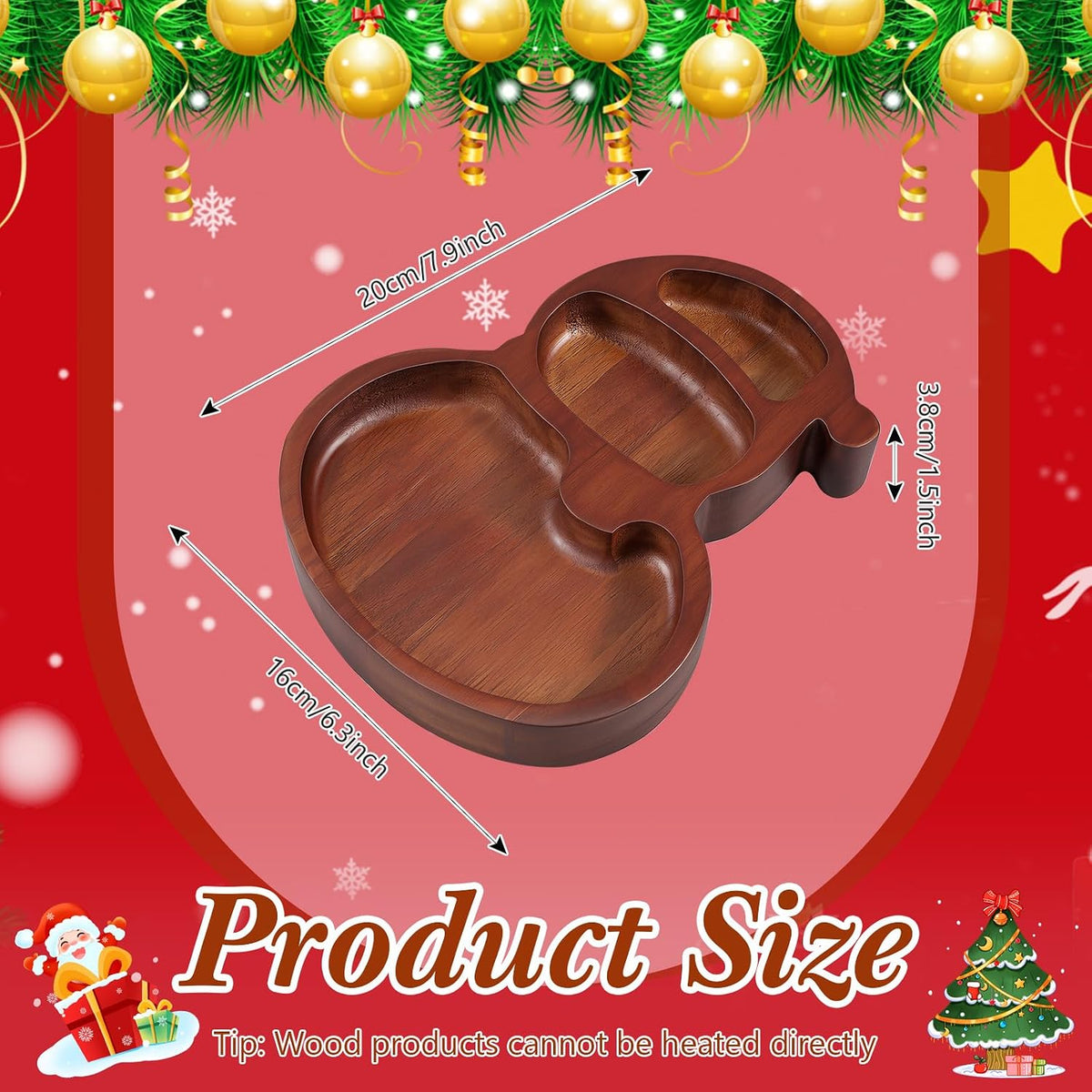 Jingmore 8 Pcs Snowman Christmas Wooden Bowl Tray Rustic