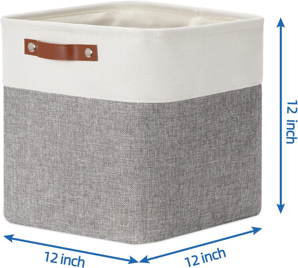Temary 12 Inch Storage Baskets Foldable Fabric Storage Cubes 4PCs Storage Bins Organizer with Handles, Baskets for Organizing Clothes, Towels (White & Grey, 12 x 12 x 12)