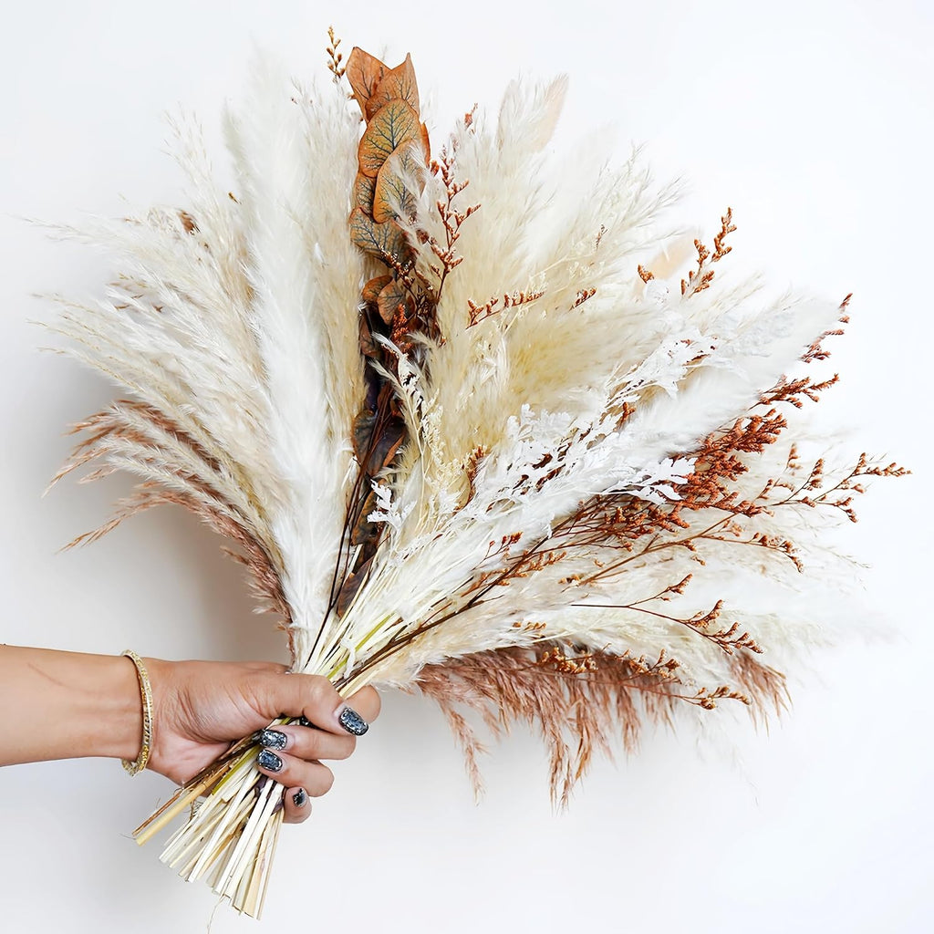 Dried Pampas Grass Bouquet with Faux Peony, Fall Flowers Decor