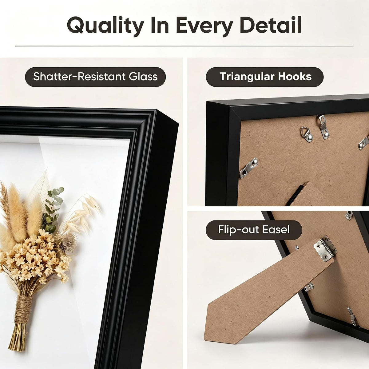 3 Pcs 8x10 Shadow Box Frame with Shatter-Resistant Glass - 1.2" Deep