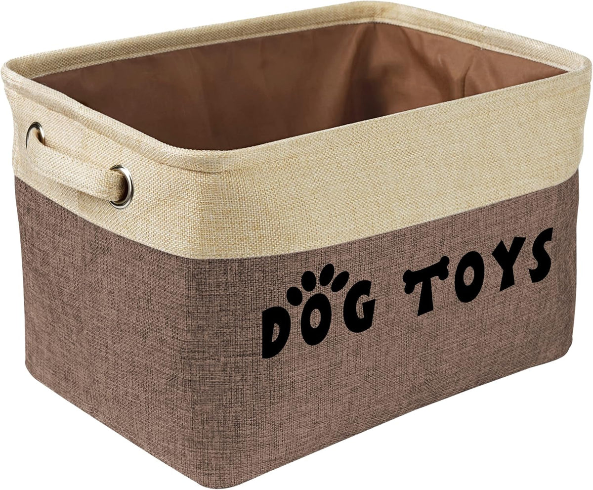 PET ARTIST Dog Toy Basket, Large Collapsible, Brown-1, M: 15"x11"x9"
