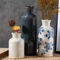 Ceramic Vintage Vase Set of 3, Blue and White Crackle Glaze, Chinoiserie Floral Decor for Farmhouse Shelf, Table Centerpiece, Mantel, Living Room & Office