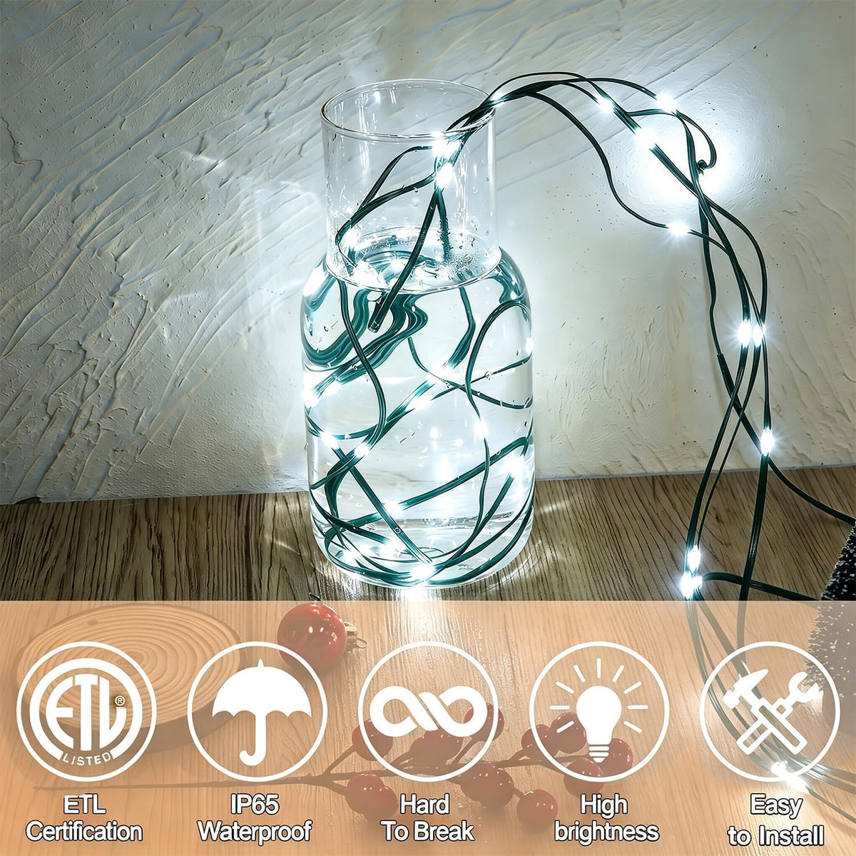 WATERGLIDE Extra Long 328 FT Christmas Lights, 1000 LED Cool White Lights