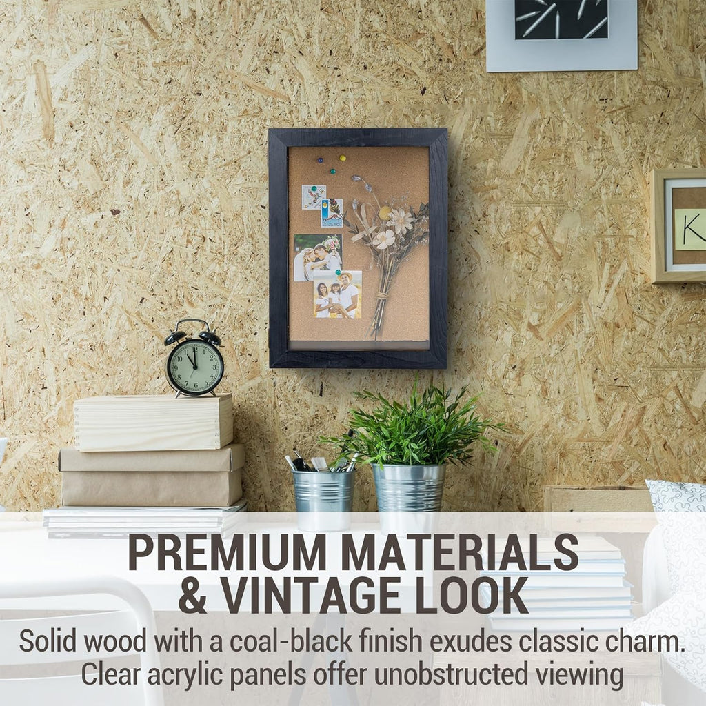 MyGift Black Wood Wall Mounted Shadow Box, 11x15 Inch Enclosed Display Case