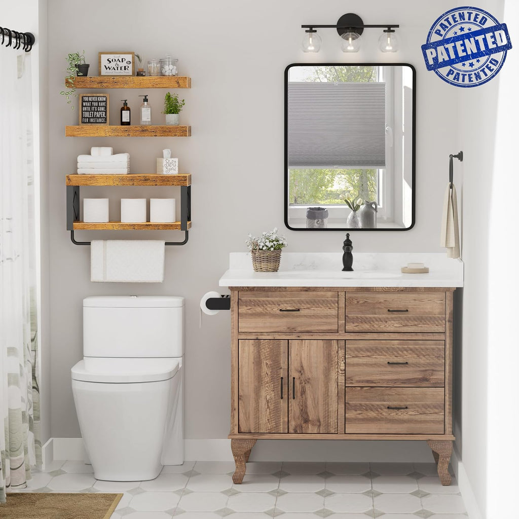 QEEIG Bathroom Shelves Over Toilet (Brown, Set of 3, 15.7")