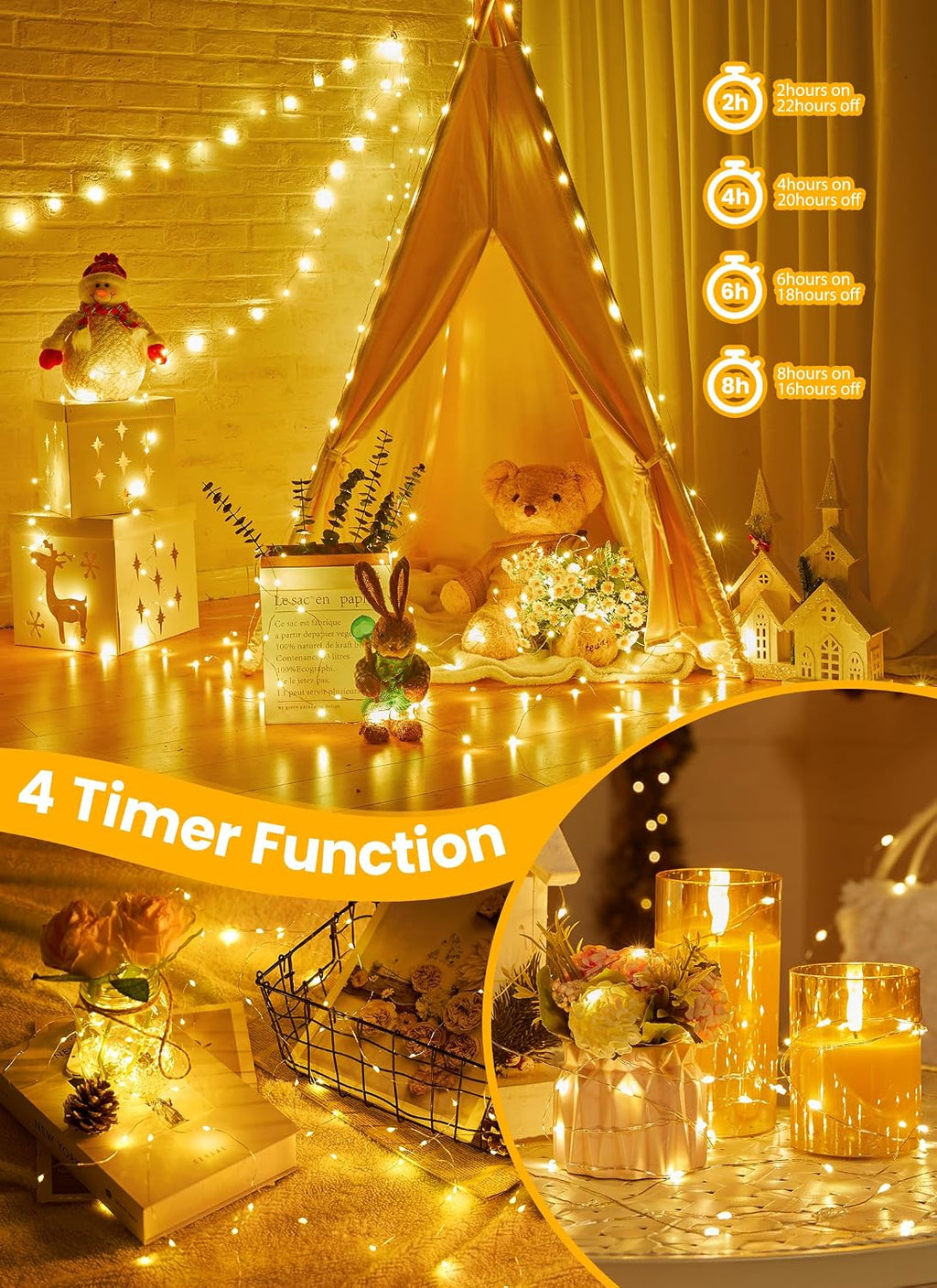 66FT 200 LED Fairy Lights Plug in with Remote, 8 Modes Twinkle Lights