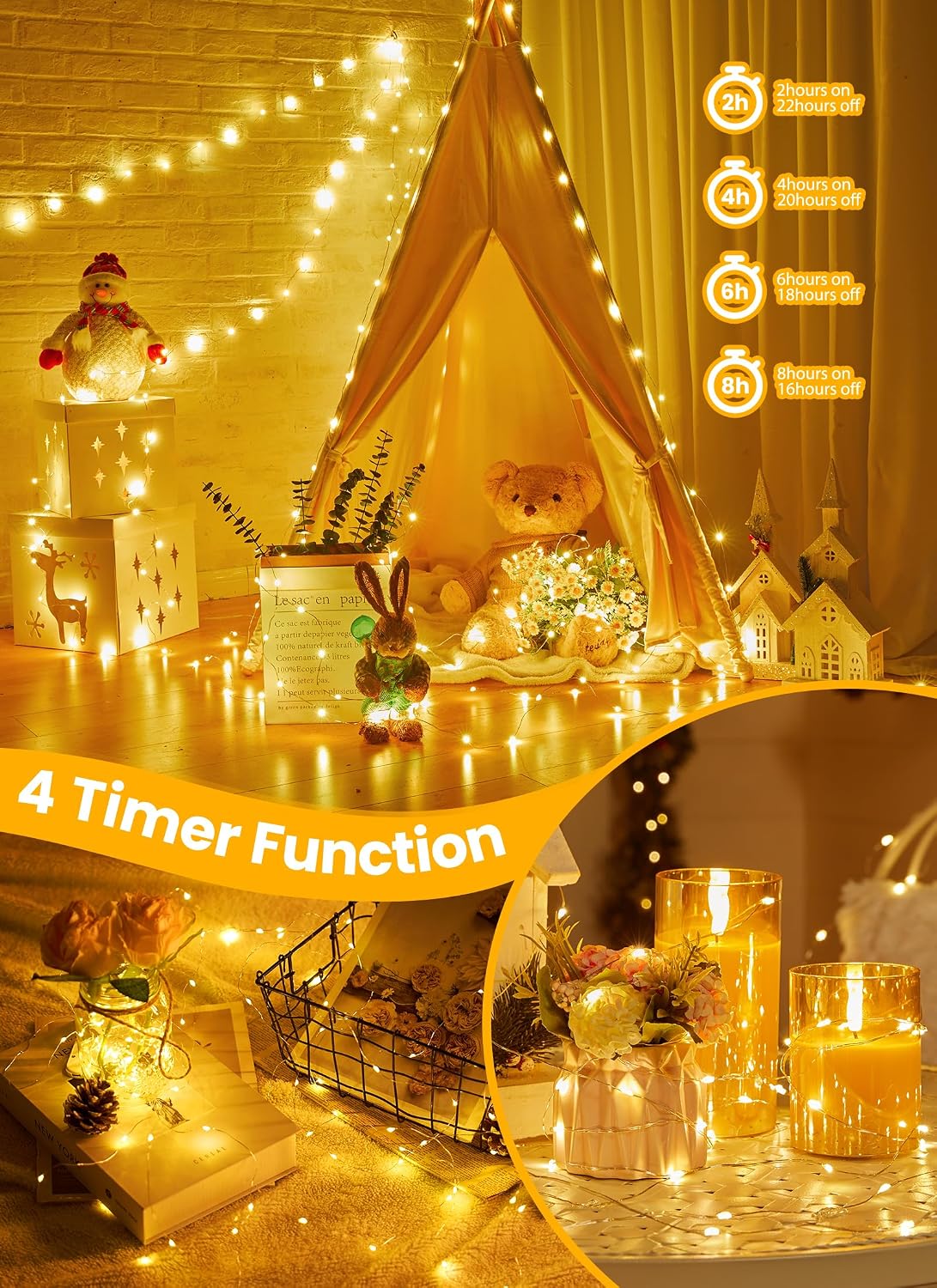 66FT 200 LED Fairy Lights Plug in with Remote, 8 Modes Twinkle Lights