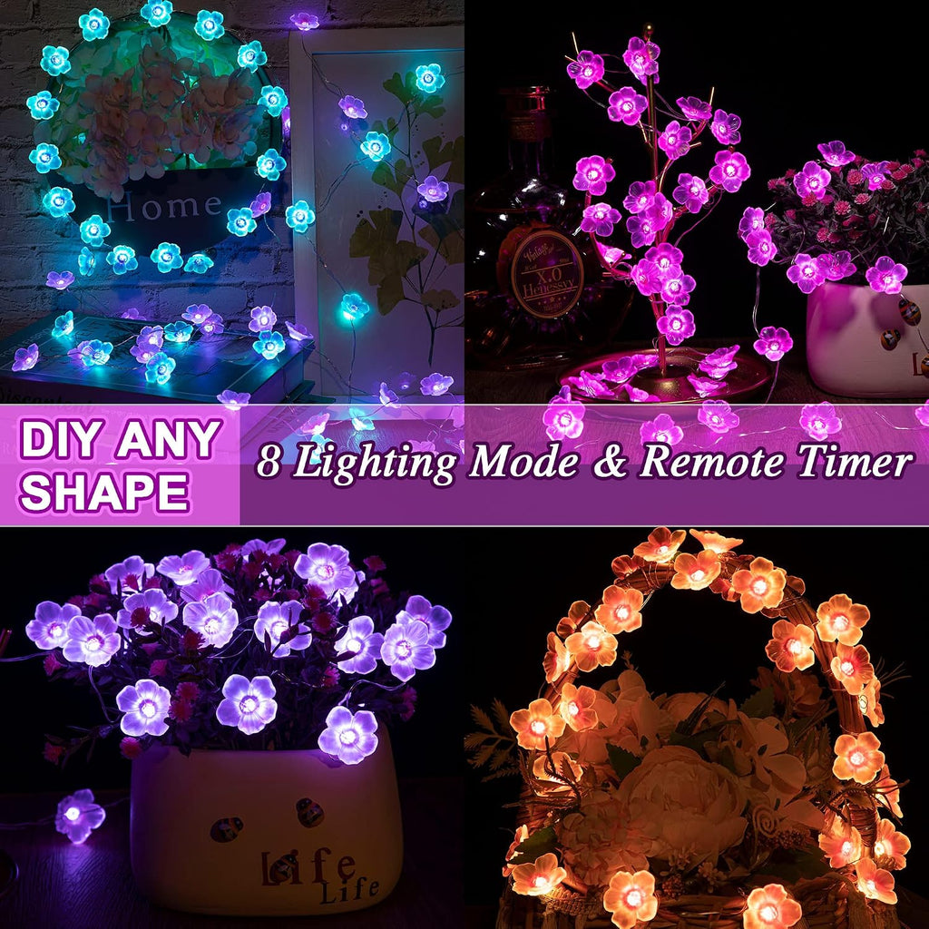 Mudder 2 Pack 16 Colors 13 FT Cherry Blossom Decor Flower String Lights