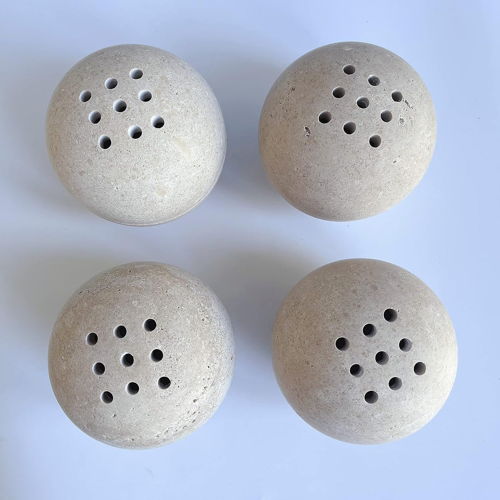 9 Holes Handmade Natural Marble Round Incense Burner Holder for Meditation Decorative Room/Kitchen/Coffee Shop (Beige Travertine Stone)