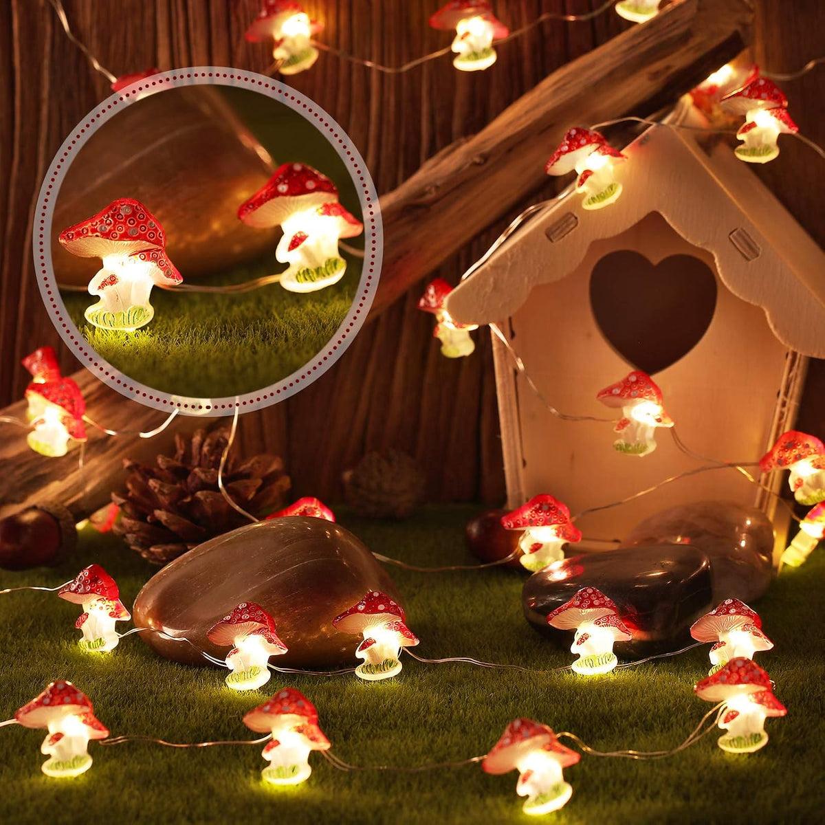 Mudder 1 Pack Mushroom String Lights Cottagecore Decor, 10FT 40LEDs 8 Modes