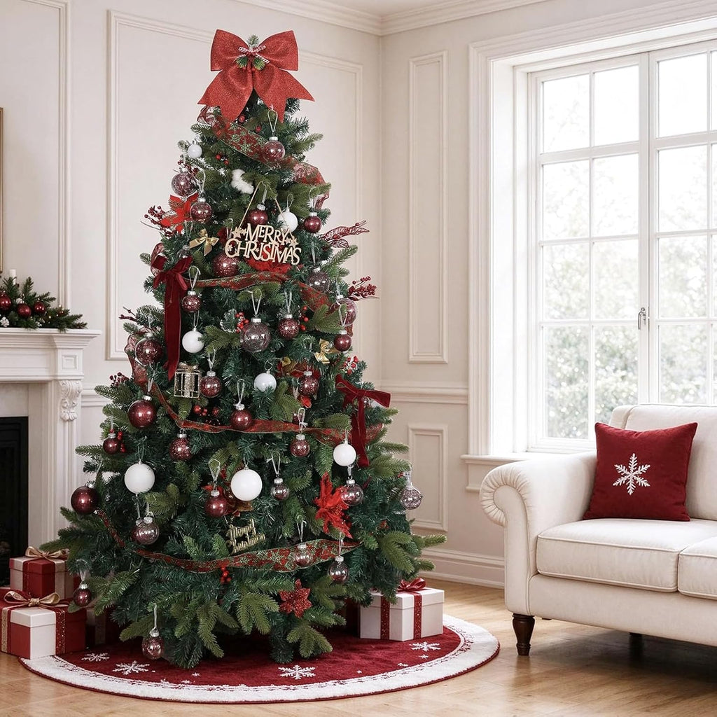 Wironlst Christmas Ball Ornaments Shatterproof Clear Large Plastic Hanging Ball Decorative Baubles Set with Stuffed Delicate Decorations (Multi-Siz, Burgundy)