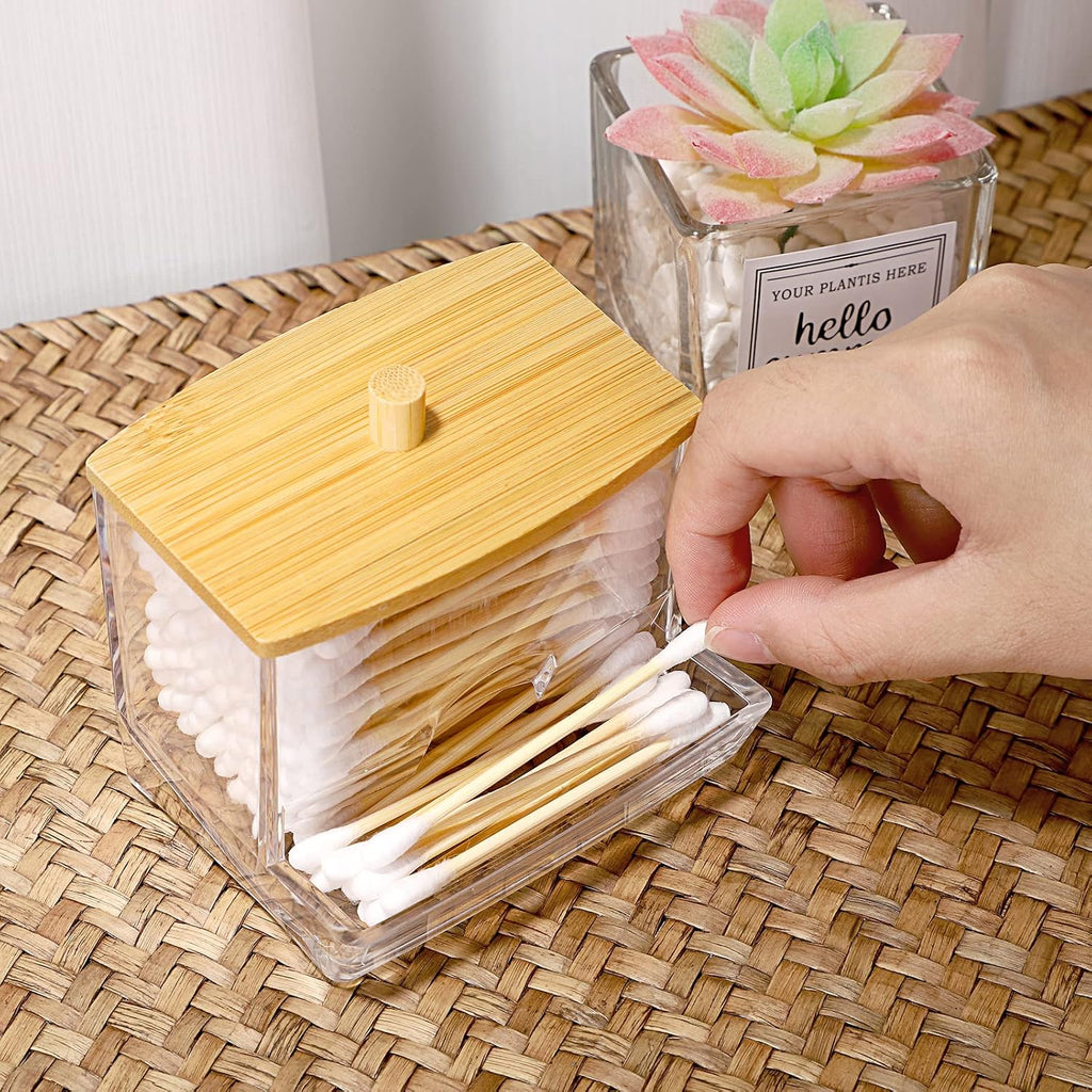 Hipiwe Acrylic Q-Tip Holder with Lid - Clear Q-Tips Dispenser Bathroom Containers Canister Cotton Swab Holder Bathroom Countertop Storage Organizer for Q-tip Cotton Swab
