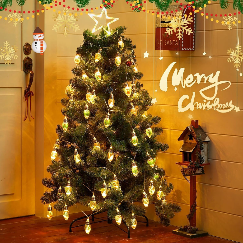 Brightown Indoor Christmas Lights, 7.5FT Battery Powered String with Santa, Gifts and Adorable Ornaments Inside Snow Globes, Ideal for Tree, Party, Garland Decor