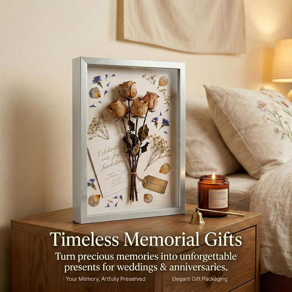 Shadow Box Frame Display Cases, 11"x 14" Wood Deep Black Handicrafts Shadowbox Picture Frame for Flowers Jersey Baby Wedding Dress (1, White)