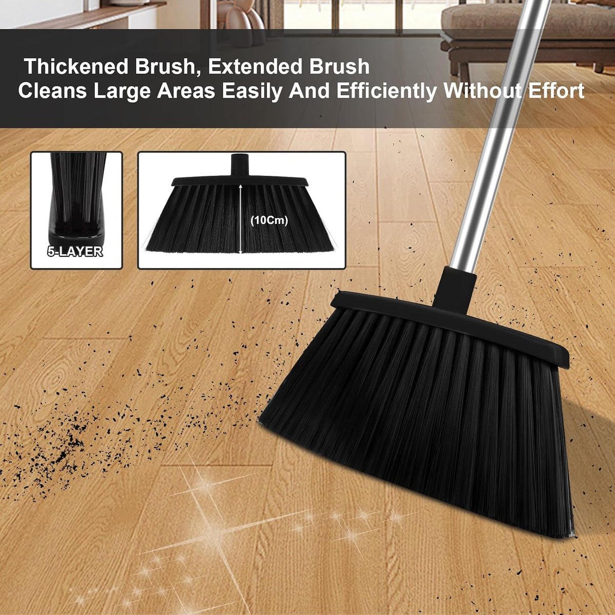 Black Broom and Dustpan Combo Set, 51" Long Handle Broom