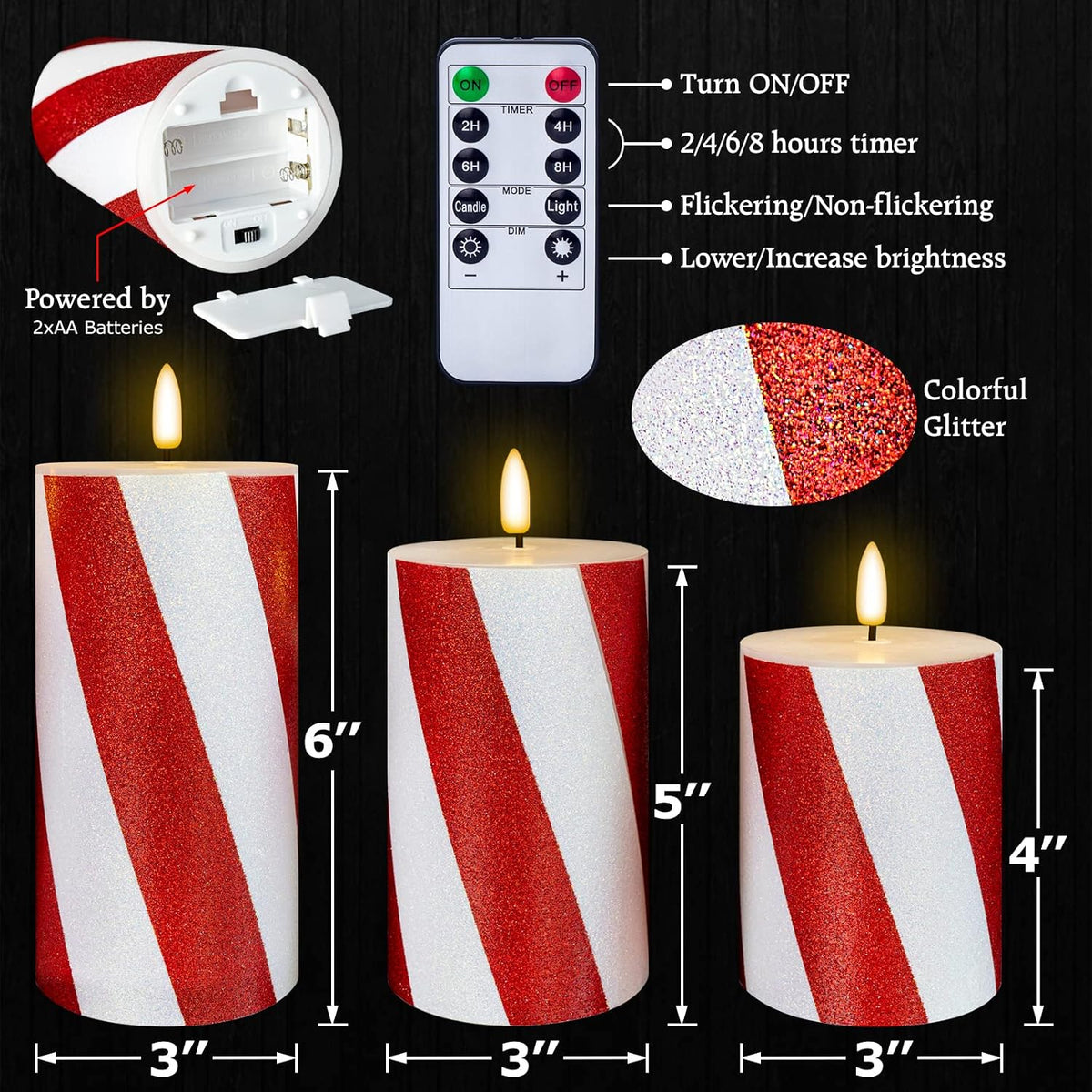 Halloween Flameless Candles Real Wax Red Battery Operated Pillar Candles with Remote Flickering Flame 3D Wick LED Electric Candles for Halloween Home Decoration D3 x H4 5" 6" Set of 3