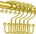 Shower Curtain Hooks, 12 Pcs Rustproof Metal Shower Curtain Rings,Free Sliding Double Shower Hooks for Shower Curtain & Liners, Shower Curtain Hangers for Bathroom Shower Curtain Rods Curtains (Gold)