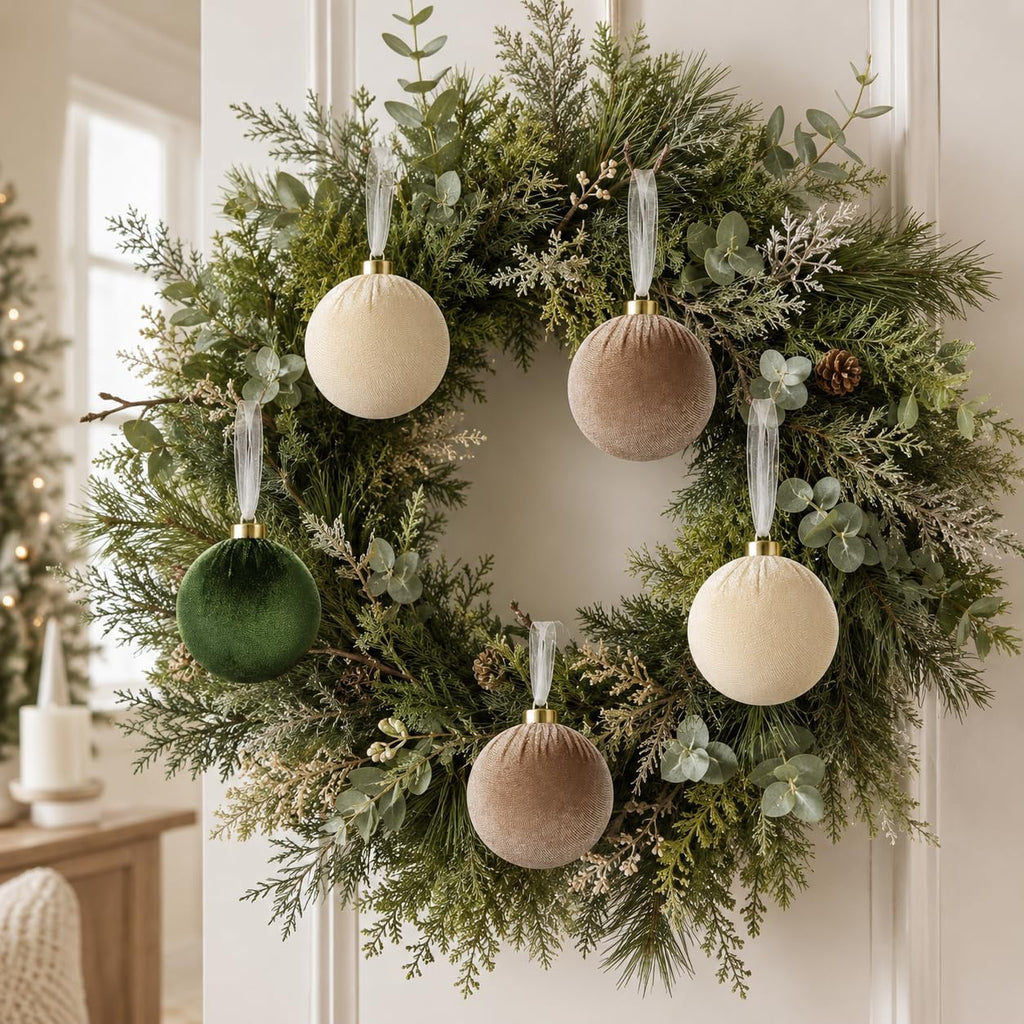 15Pcs 3.15" Large Green and Brown Velvet Balls Ornaments for Christmas Tree