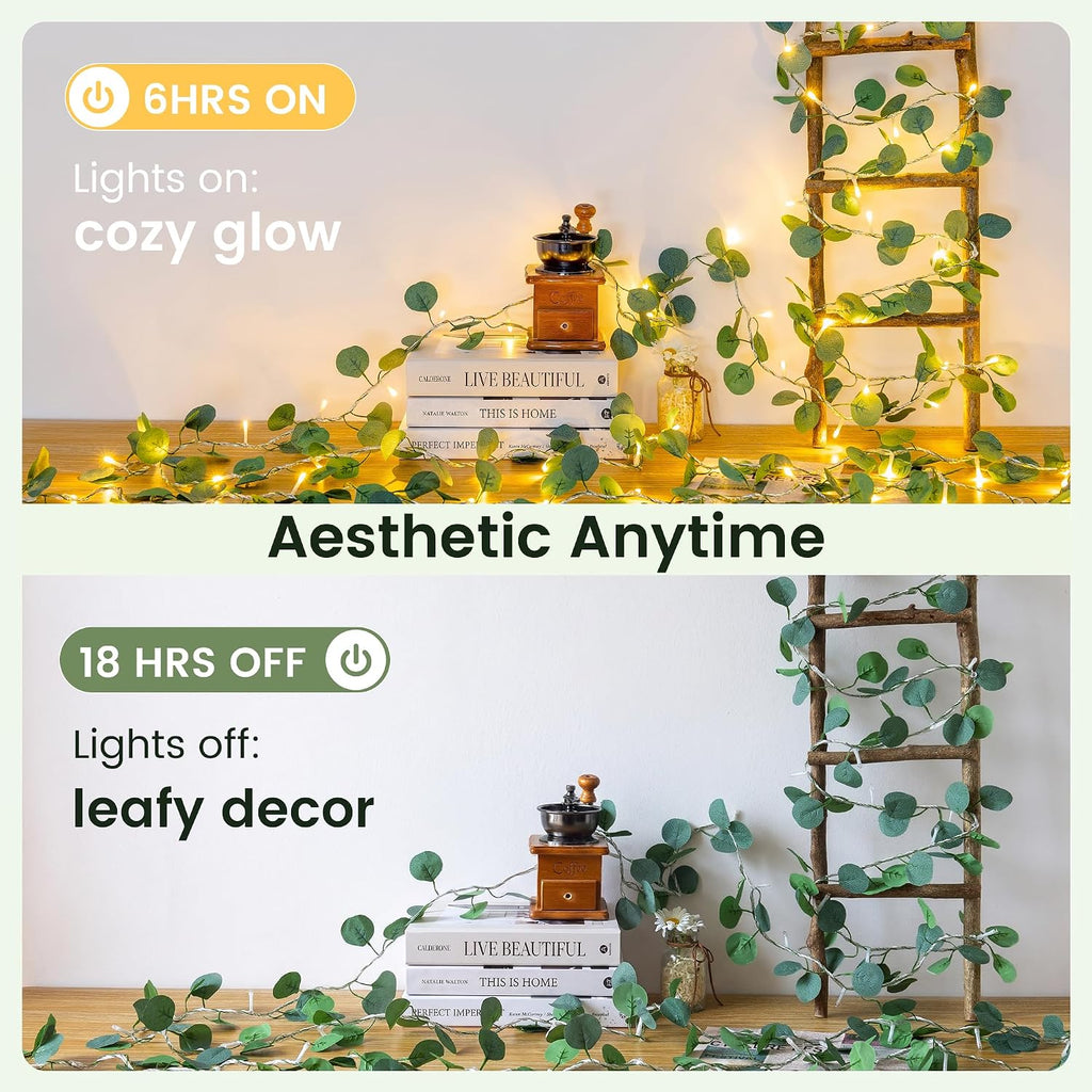 HEYFUNi 23FT Eucalyptus Garland with String Lights, Plug in