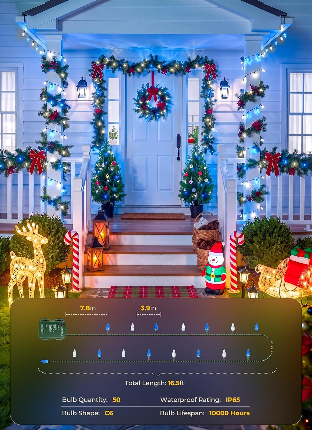 Brightown 2 Pack Battery Operated Christmas Lights 16.5FT Blue & White
