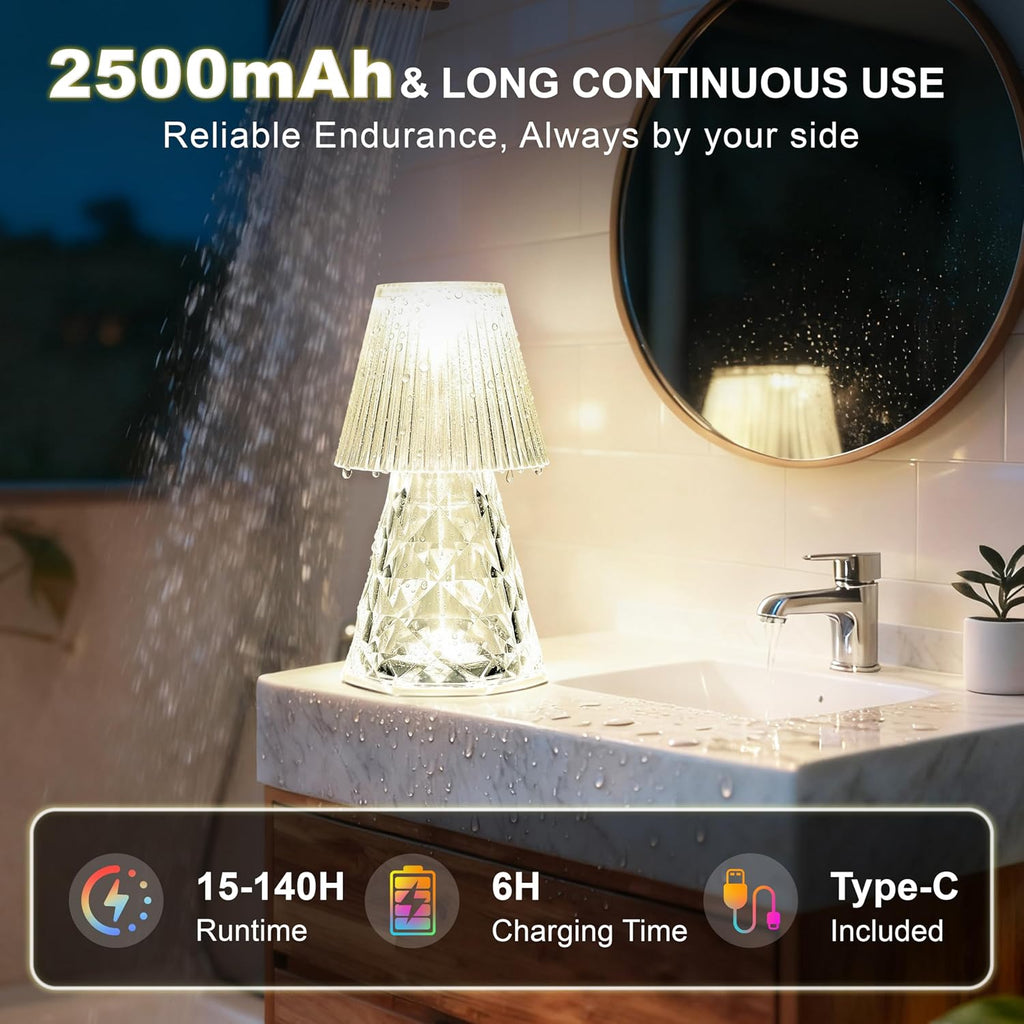Waterproof Shower Lamp for Inside Shower Crystal Rechargeable RGB Dimmable