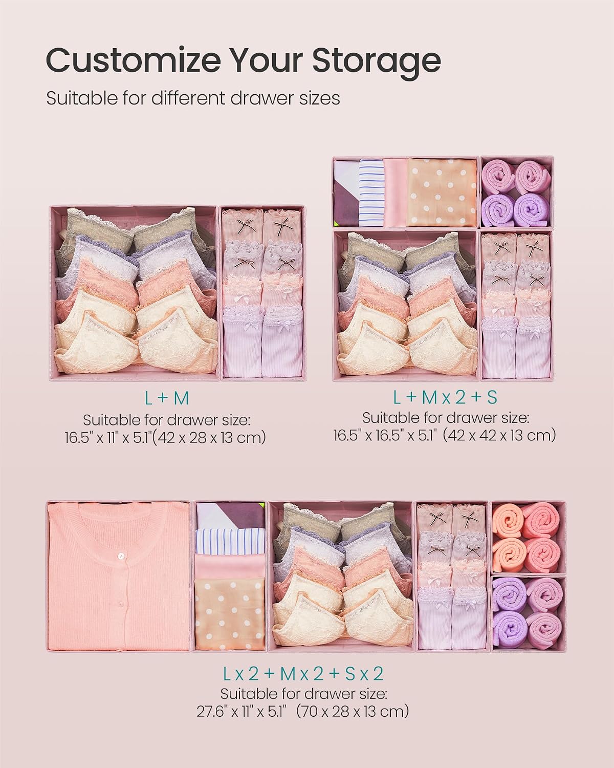 SONGMICS Drawer Organizers, Set of 12, Foldable Fabric Storage Boxes