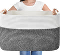 Issudata Large Blanket Basket, Rectangle Woven Baskets for Storage, Blanket Storage for Living Room, Cotton Rope Basket for Toys，Big Storage Basket for Blankets