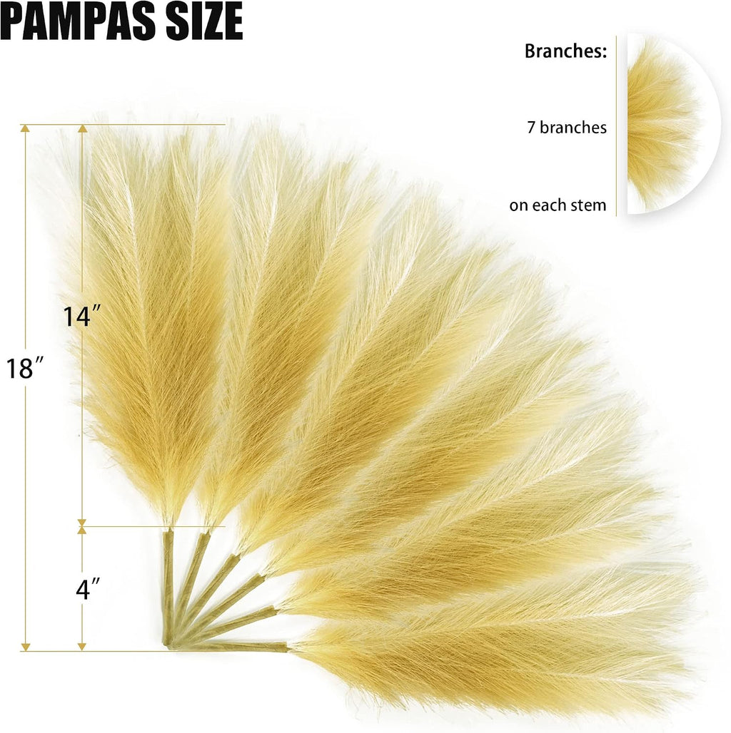 6 PCS Faux Pampas Grass Arrangement - 18"/45cm Artificial Fluffy Pompous Grass Stems for Boho Chic Home and Wedding Decor (Khaki Gradient)